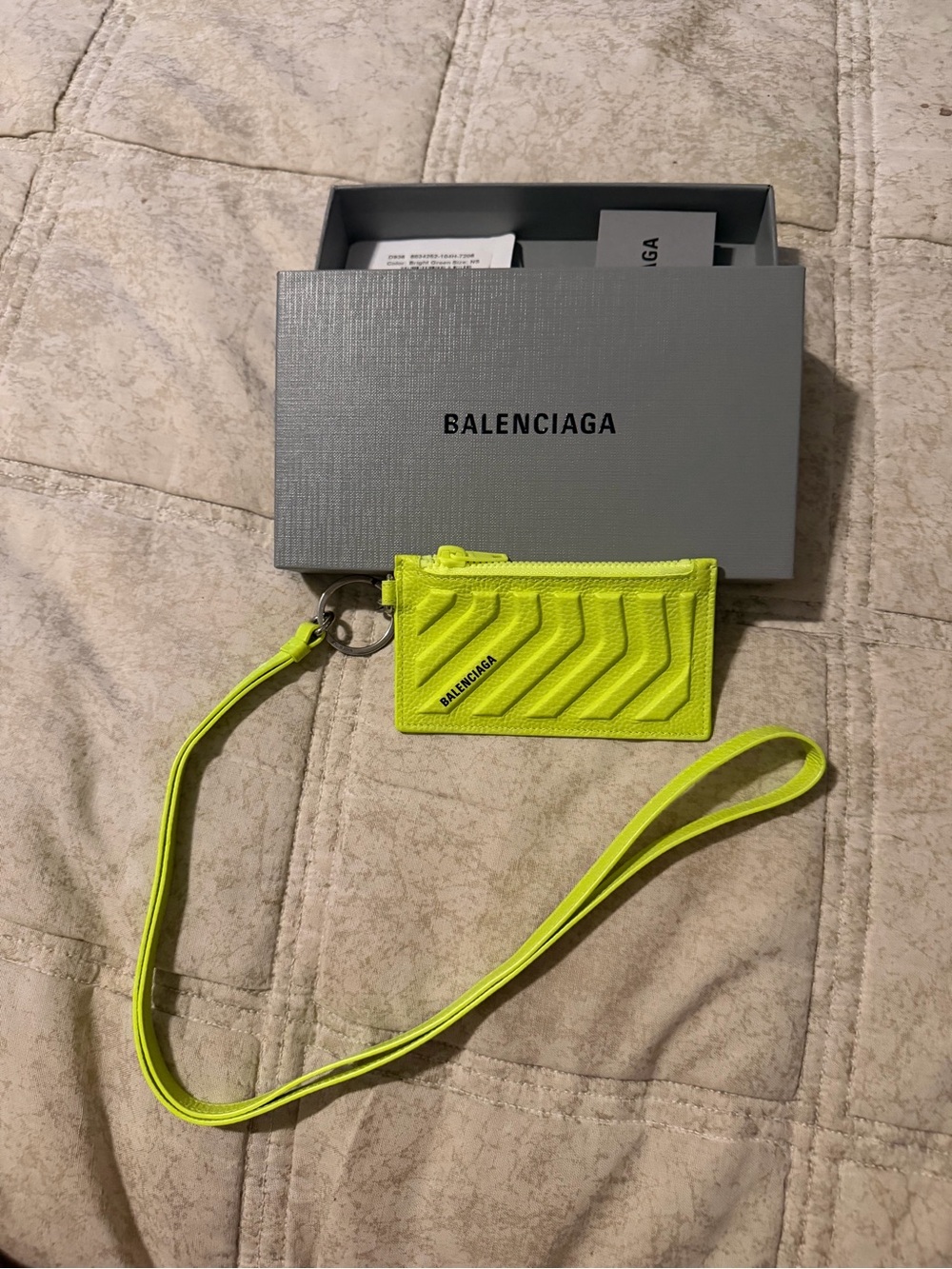 Balenciaga Neon Yellow Card Holder with Lanyard